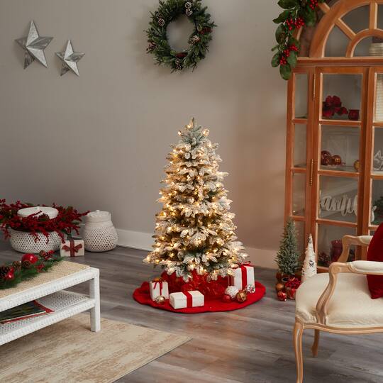 4ft. Pre-Lit Flocked North Carolina Fir Artificial Christmas Tree, Clear Lights
